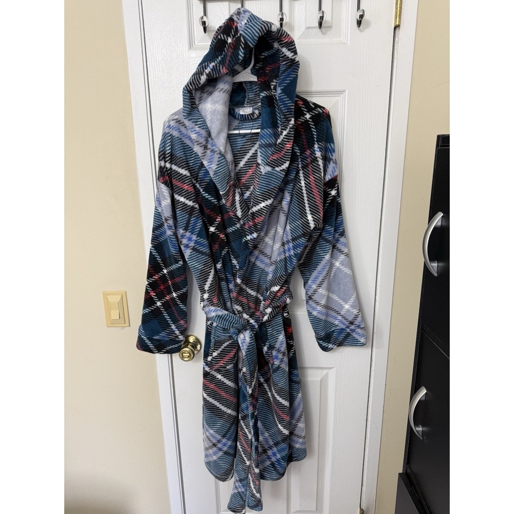 NWOT Women's Vera Bradley Plush Fleece Hooded Robe Snowy Plaid Size L/XL
